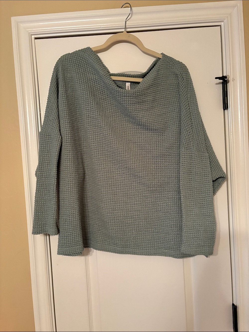 Off-the-Shoulder Waffle Knit Sweater in Sage Green